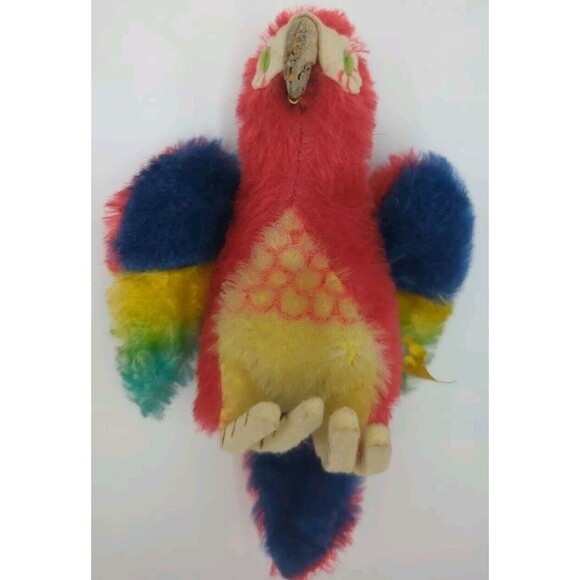 Vintage German Steiff Mohair Mini LORA the Parrot Ear Button & Tag 5.5" c.1960 - Picture 2 of 7